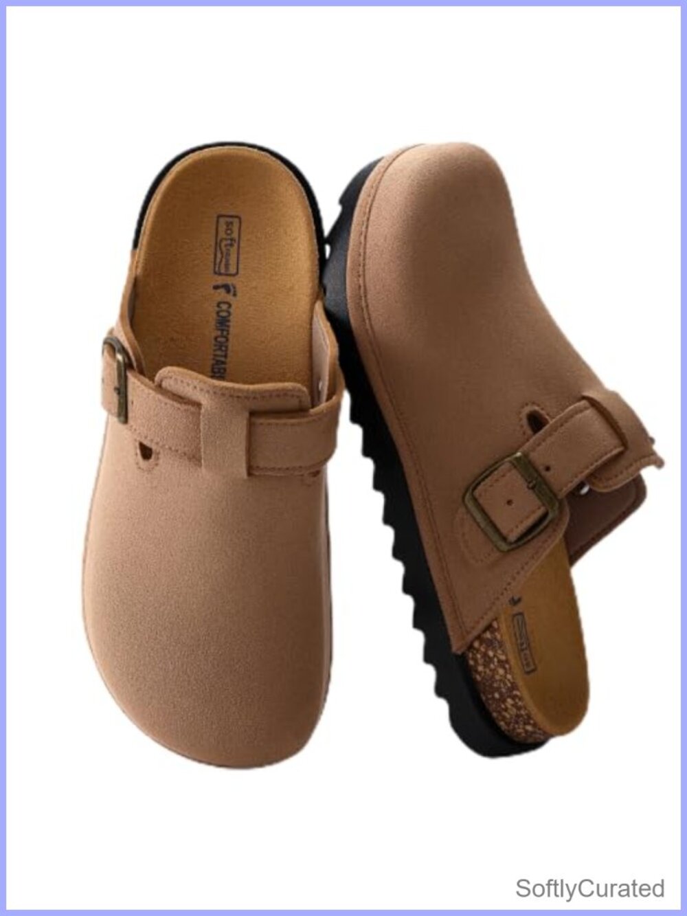 Genuine Suede Clogs Women Platform Cork Footbed Mules Adjustable Buckle Slip-On